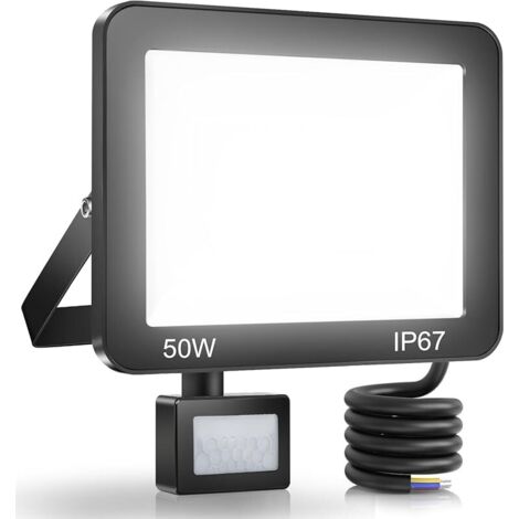 Projecteur LED Exterieur Detecteur de Mouvement 50W, 72 LEDs Spot LED Extérieur Detecteur de Mouvement 5000LM 6500K, IP67 Étanche Eclairage pour Jardin, Patio, Garage