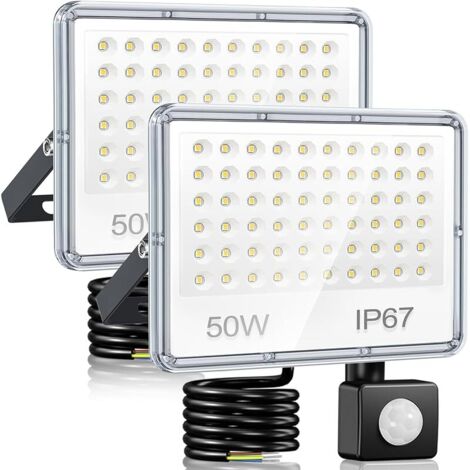 Projecteur LED Exterieur Detecteur de Mouvement 50W - Lot de 2 Spot LED Extérieur Detecteur de Mouvement 5000LM 6500K, IP67 Etanche Eclairage pour Jardin, Patio, Garage