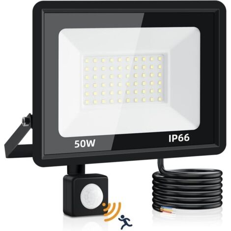 Projecteur LED Exterieur Detecteur de Mouvement 50W,Super Lumineux 5000LM Projecteur LED Exterieur,6500K Blanc froid Spot LED Exterieur,IP66 Etanche Eclairage Exterieur pour Jardin, Patio, Garage