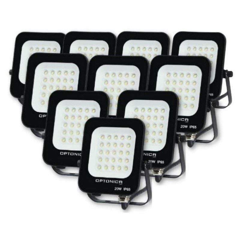 Silamp - Projecteur led Extérieur smd 20W IP65 Noir (Pack de 10) - Blanc