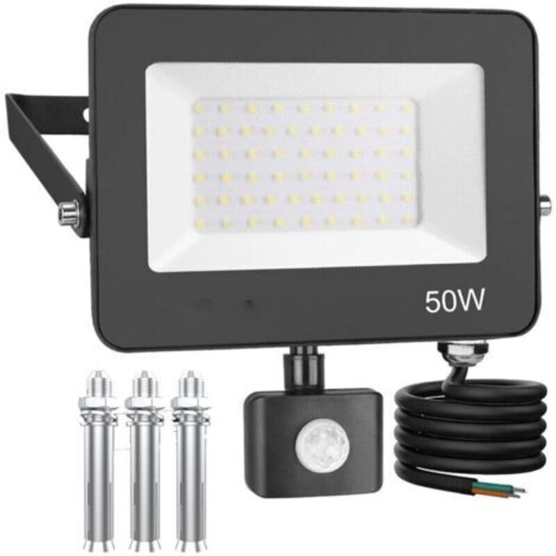 Projecteur LED Extrieur Dtecteur de Mouvement 50W, 5000LM Spot LED Extrieur tanche IP66 6500K Blanc Froid Pour Cour, Garage,Patio