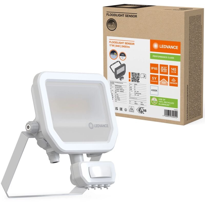 Projecteur led 17W 2400lm 4000K IP65 Blanc avec détecteur de mouvement Ledvance