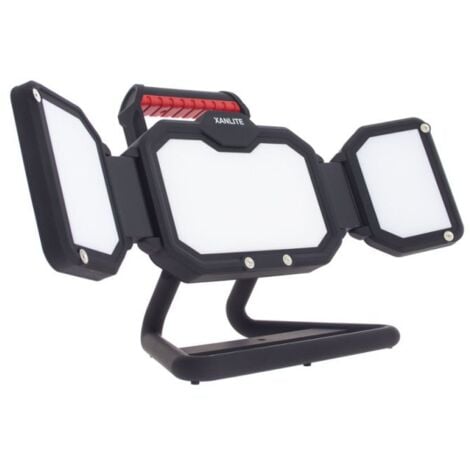 XANLITE Projecteur LED IP54, 3400 lumens, 3 têtes orientables, 3 modes, 10h autonomie, Blanc froid, rechargeable USB-C