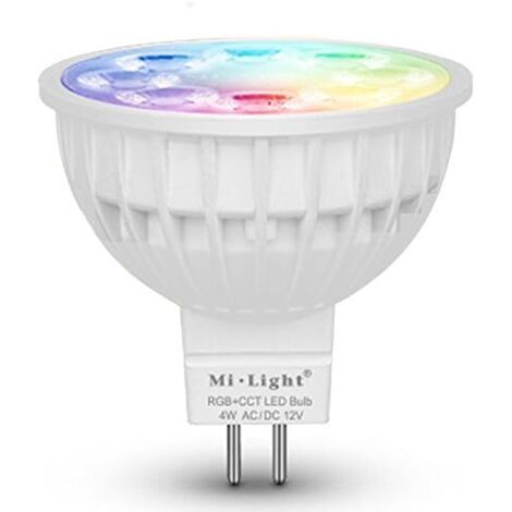 Projecteur LED MILIGHT 4W MR16 RGB + CCT, température de couleur réglable, modèle FUT104 – Pour éclairage d'accent, vitrines, décoration, compatible variateurs, lumière dynamique