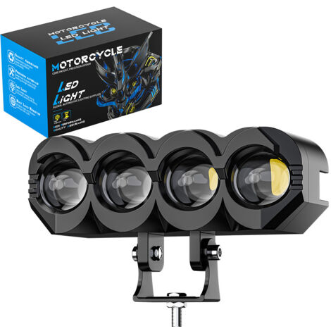 Projecteur LED Moto 4 LEDs, Phare Auxiliaire Extérieur Haute Luminosité, Feu Anti-brouillard 33W 3300LM, Bi-couleur Blanc/Jaune Spot Beam, IP68 DC9-80V, pour Voiture Moto 4x4 Camion Bateau(4PCS)