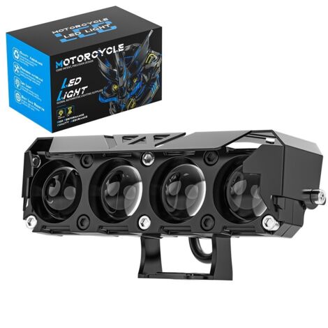 Projecteur LED Moto 4 Yeux, Phare Avant Bi-Couleur Blanc/Jaune, Feux de Route/Croisement, 22W 2200LM CSP 3570, IP67 DC9-80V, Lampe de Tuning pour Moto Vélo Électrique Voiture 4x4 Camion Bateau(4PCS)