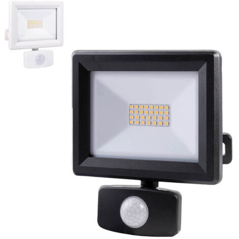 Projecteur LED Noir 20W, 1880 lumens, IP65, 4000K Blanc-neutre, détecteur de mouvement 3 réglages, connecteur rapide, fixation orientable 3D - Tibelec