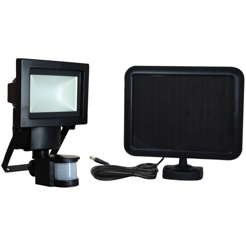 Tibelec - Projecteur noir led 7,5W / 630LM avec panneau solaire orientable et détecteur de mouvement