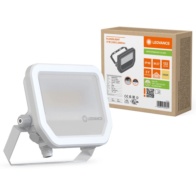 Projecteur led 17W/11W 3000K chaud 2200lm/1465lm IP66 IK07 blanc Ledvance