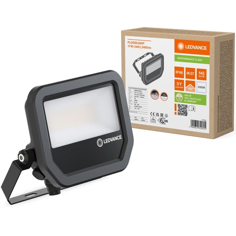 Projecteur led 17W/11W 4000K neutre 2400lm/1600lm IP66 IK07 noir Ledvance