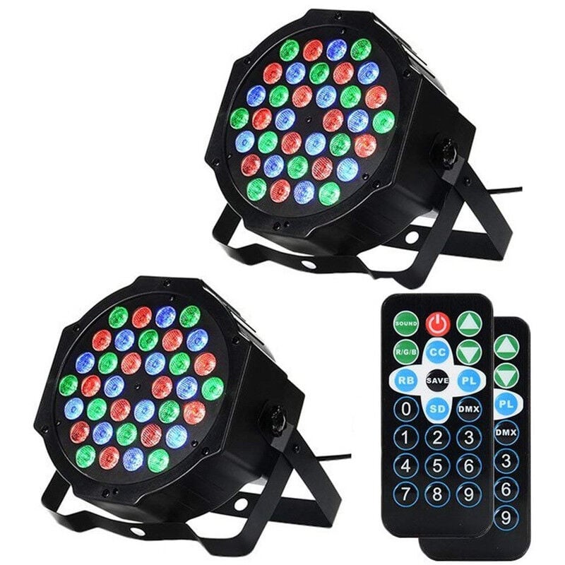 Projecteur led par, rgb 36 led projecteur de scène, 2 pièces, lumière disco, lumière de fête, télécommande, son dmx activé pour scène, dj, fête,