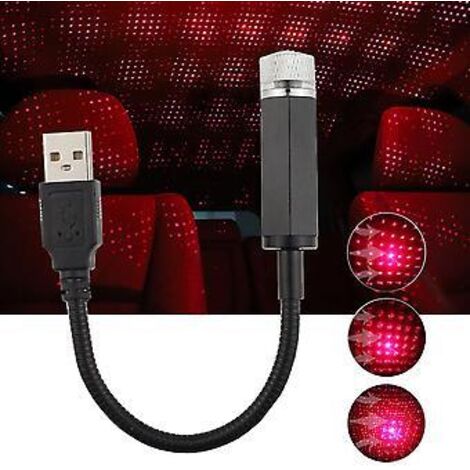 Projecteur LED pour plafond de voiture, lampe rouge étoilée, veilleuse d'ambiance intérieure, lampe galaxie, décoration lumineuse, prise USB
