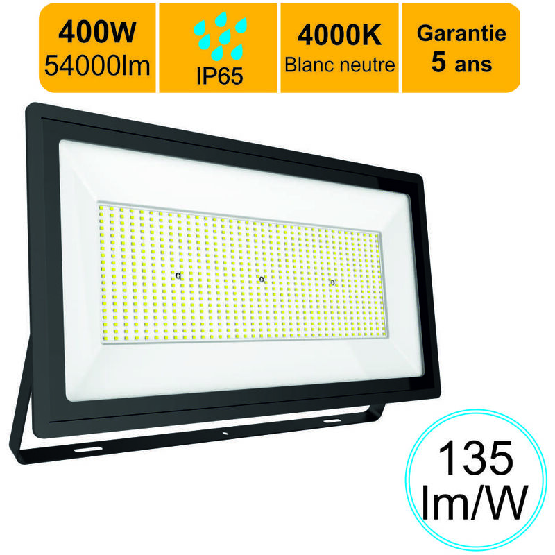 Projecteur led pro haute puissance 400W 54000lm 135lm/W 4000K IP65 - câble 1M - garantie 5 ans