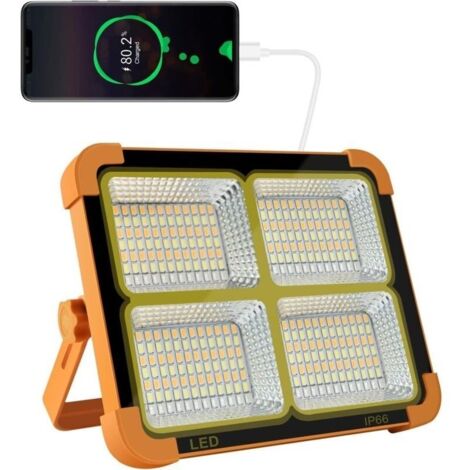Projecteur LED rechargeable 100 W 10 000 lm – Lanterne portable avec panneau solaire et batterie 16 500 mAh, pour camping, chantier, garage, atelier