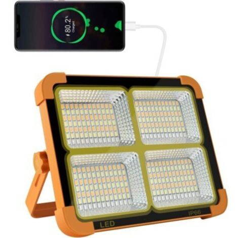 Projecteur LED Rechargeable 100W 10000LM, Lumière de Travail Lanterne Portable avec Panneau Solaire, 16500mAh USB Lampe Rechargeable, pour Camping, Chantier, Garage, Atelier