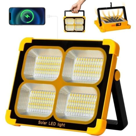 Projecteur Led Rechargeable 100W: Projecteur Led Chantier avec Panneau Solaire -7200mAh USB Lampe Chantier 4 Mode d'éclairage Idéal pour camping, travail, garage, atelier [Classe énergétique A+++]