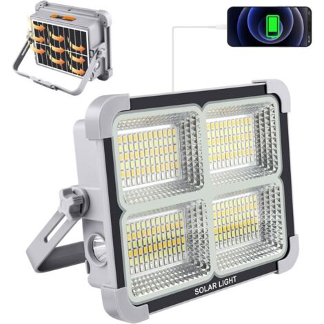 Projecteur LED Rechargeable 150W Portable Lampe Led avec Panneau Solaire 5 modes d'éclairage IP65 Étanche 7200mAh Lumière de USB Travail Lanterne pour Camping, Pêche, Chantier, Garage, Atelier