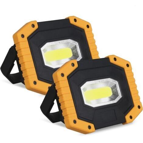 Projecteur LED Rechargeable 30W 2000 LM Projecteur de Chantier de Construction avec 4 Batteries Projecteur LED Lanterne Portable USB 3 Modes (Pack de 2)