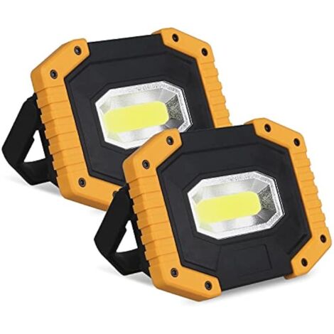 Projecteur LED Rechargeable 30W 2000LM Projecteur LED Chantier Portable 5200mAh Lampe Chantier Batterie Lumière de Travail avec 3 Modes & USB pour Camping, Chantier, Garage, Atelier(2 pack)