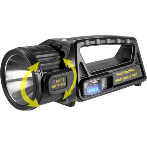 Projecteur LED rechargeable, 4500 mAh, tête rotative à 350°, 9 modes, ultra-lumineux, lampe torche solaire d'urgence étanche IPX7 [Classe énergétique D]