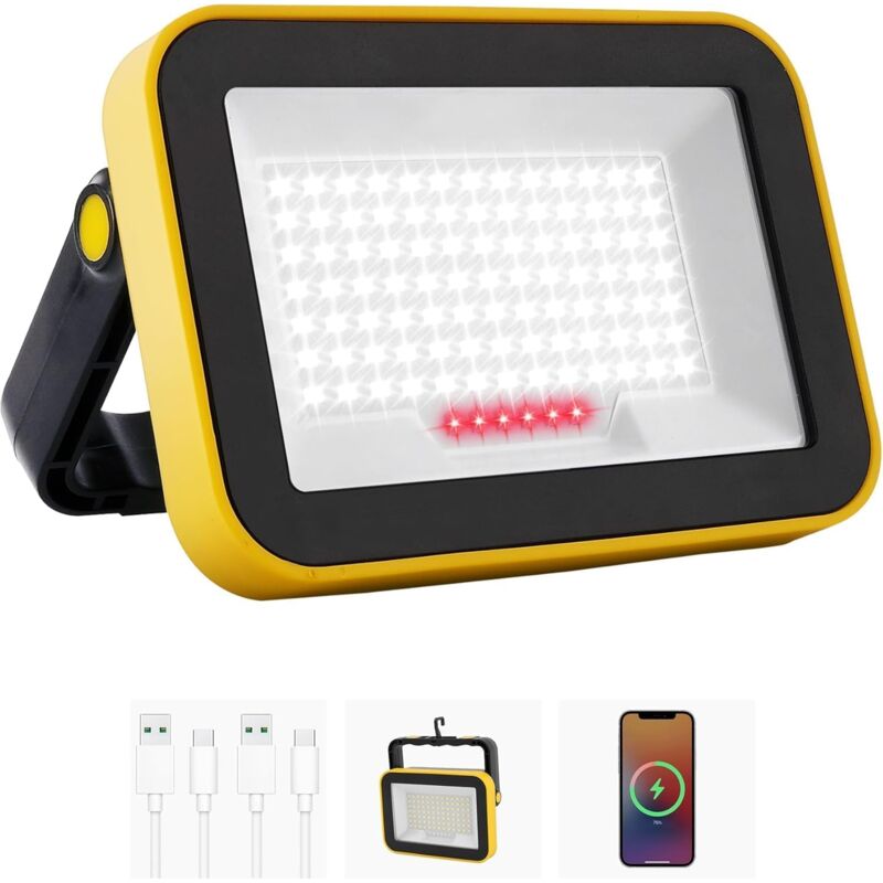 Projecteur Led Rechargeable, 5 Modes Projecteur Led Chantier Batterie, USB 4000mAh Lampe de Chantier Portable, Étanche Lampe de Travail pour