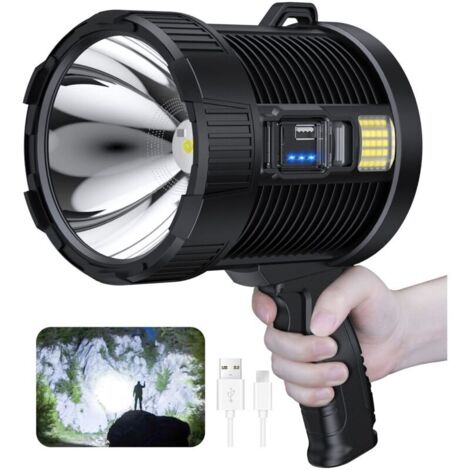 Projecteur LED rechargeable, 990 000 lumens, grande lampe de poche super lumineuse pour l'extérieur, projecteur solaire avec lumière épi, 6 modes, étanchéité IPX5