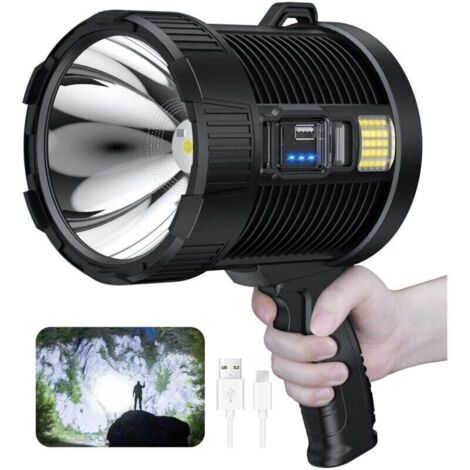 Projecteur LED rechargeable, 990 000 lumens, grande lampe de poche super lumineuse pour l'extérieur, projecteur solaire avec lumière épi, 6 modes, étanchéité IPX5