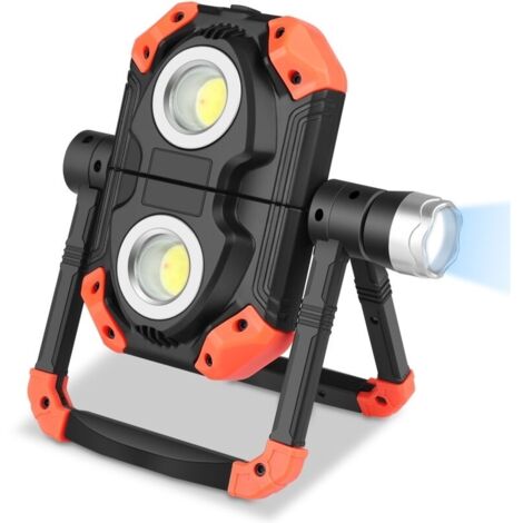 Projecteur LED Rechargeable Extérieur Lampe de Travail Portative et Flexible Rotation à 360° avec Batterie Rechargeable Équipé avec 5 Modes Lanterne pour Camping, Chantier, Garage, Atelier [Classe éne