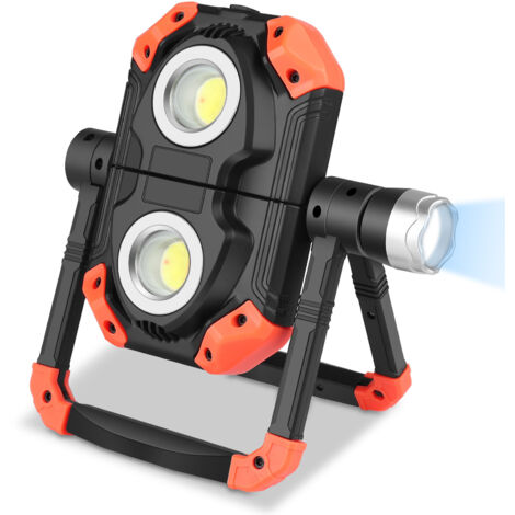 Projecteur LED Rechargeable Extérieur Lampe de Travail Portative et Flexible Rotation à 360° avec Batterie Rechargeable Équipé avec 5 Modes Lanterne pour Camping, Chantier, Garage, Atelier [Classe éne