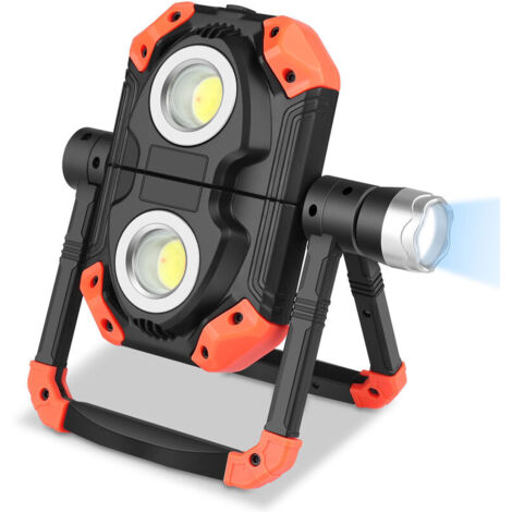 Projecteur LED Rechargeable Extérieur Lampe de Travail Portative et Flexible Rotation à 360° avec Batterie Rechargeable Équipé avec 5 Modes Lanterne pour Camping, Chantier, Garage, Atelier [Classe éne