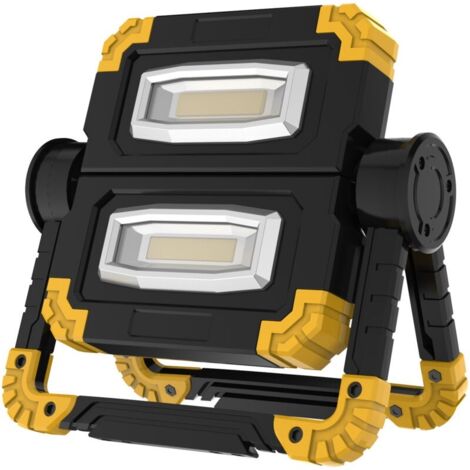 Projecteur Led Rechargeable, Lampe De Travail Avec 2 Phares Cob, 3 Modes, 20w 5000 Mah Batterie Externe, Projecteur De Chantier Led Pliable Avec Rotation À 360° Pour Camping, Réparation Jaune