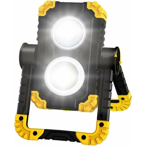 Projecteur LED Rechargeable, LED Projecteur Exterieur avec 4X Batterie, Chantier Lumière de Travail Portable Projecteur LED USB pour Camping, Chantier, Garage, Atelier [Classe énergétique A+++]