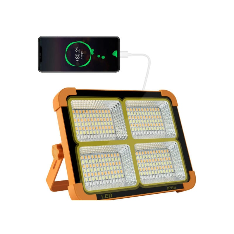 Projecteur led Rechargeable , Lumière de Travail Lanterne Portable avec Panneau Solaire, usb Lampe Rechargeable, pour Camping, Chantier, Garage,