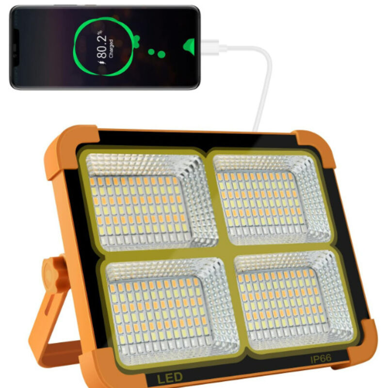 Gotrays - Projecteur led Rechargeable , Lumière de Travail Lanterne Portable avec Panneau Solaire, usb Lampe Rechargeable, pour Camping, Chantier,