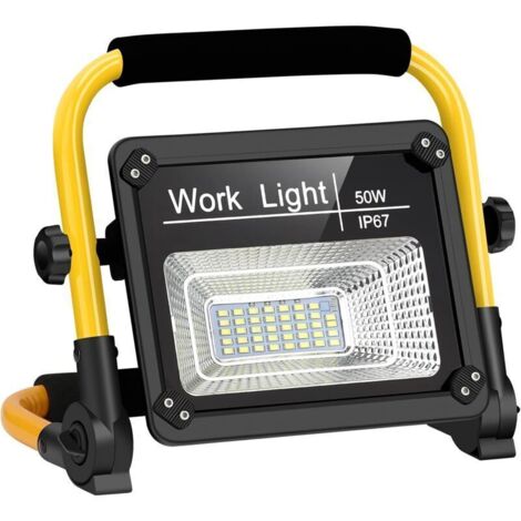 Projecteur LED Rechargeable, Projecteur Chantier 50W Lampe Rechargeable LED avec USB Lampe de Travail Lumières de Sécurité d'urgence étanche pour Atelier, Garage, Terrasse, Jardin