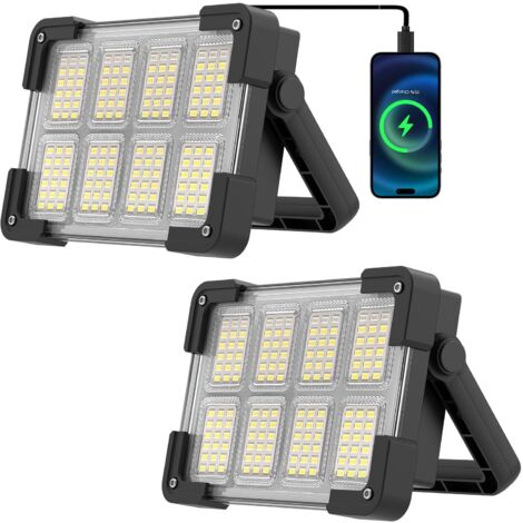 Projecteur LED Rechargeable, Projecteur de Chantier Portable avec Solaire & Batterie 3600mAh, 4 Modes Lampe Chantier Pour Camping, Garage(2 Pièces)