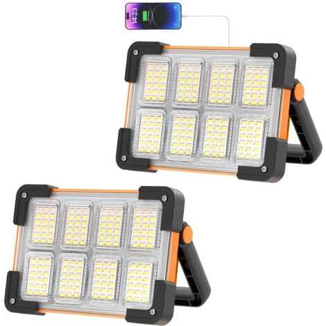 Projecteur Led Rechargeable, Projecteur LED Chantier 6000mAh, 4 Modes Lampe LED Rechargeable Solaire, Portable L ED Lampe de Travail (2 Pièces)