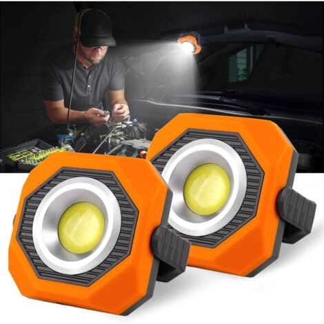 Projecteur LED Rechargeable Solaire 3 Modes Projecteur LED Chantier Projecteur Chantier Portable avec USB, support 360°, base magnétique, Lampe de Travail pour Urgence, Camping（Orange）