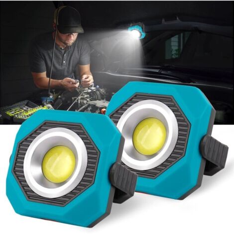 Projecteur LED Rechargeable Solaire 3 Modes Projecteur LED Chantier Projecteur Chantier Portable avec USB, support 360°, base magnétique, Lampe de Travail pour Urgence, Réparation, Camping（Bleu）