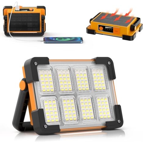 COAVAS Projecteur LED Rechargeable,Projecteur LED Chantier Portable Solaire & Batterie Rechargeable,4 Modes Lampe de Travail Pour Camping, Chantier, Garage, Atelier