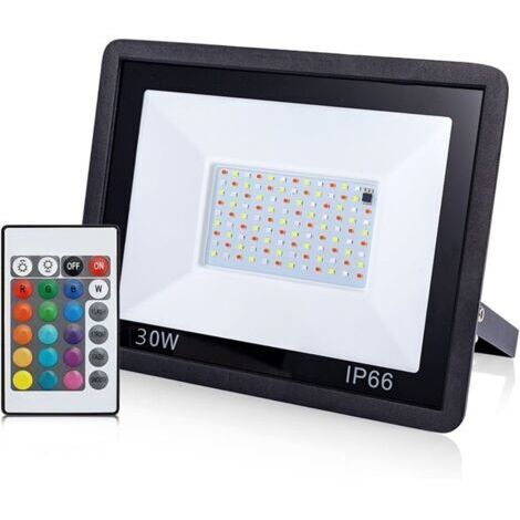Projecteur LED RGB IP66 – Projecteur d'extérieur, spot, réflecteur pour éclairage de jardin, garage, cour ou porche,télécommande incluse (30 W)