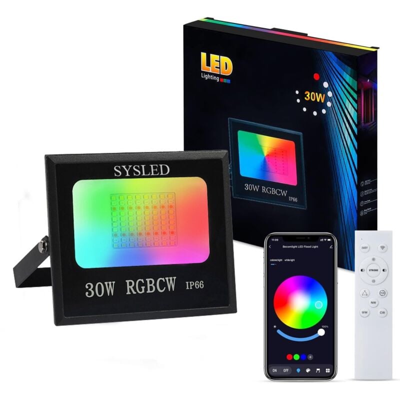 Projecteur led rgbcw intelligent avec télécommande ou smartphone et contrôle la musique Puissance Watt: 30W