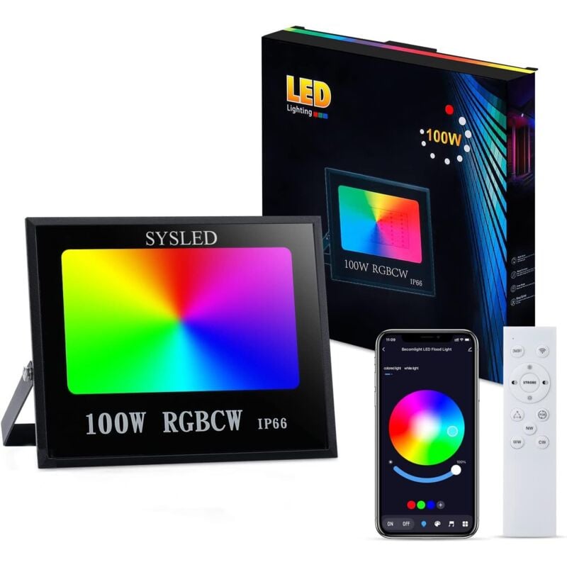 Projecteur led rgbcw intelligent avec télécommande ou smartphone et contrôle la musique Puissance Watt: 100W