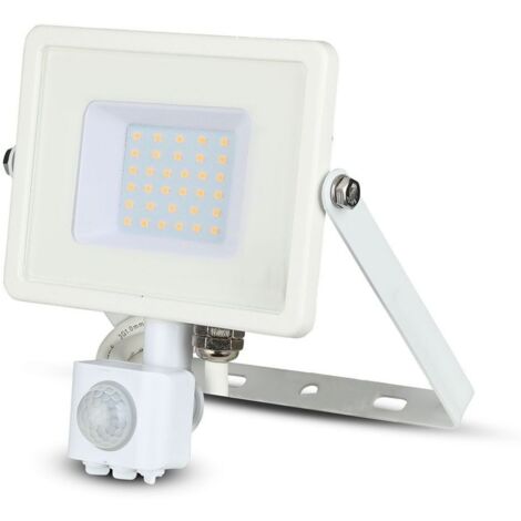 Projecteur LED Samsung V-TAC 30 W avec détecteur de mouvement et de crépuscule, blanc chaud, IP65