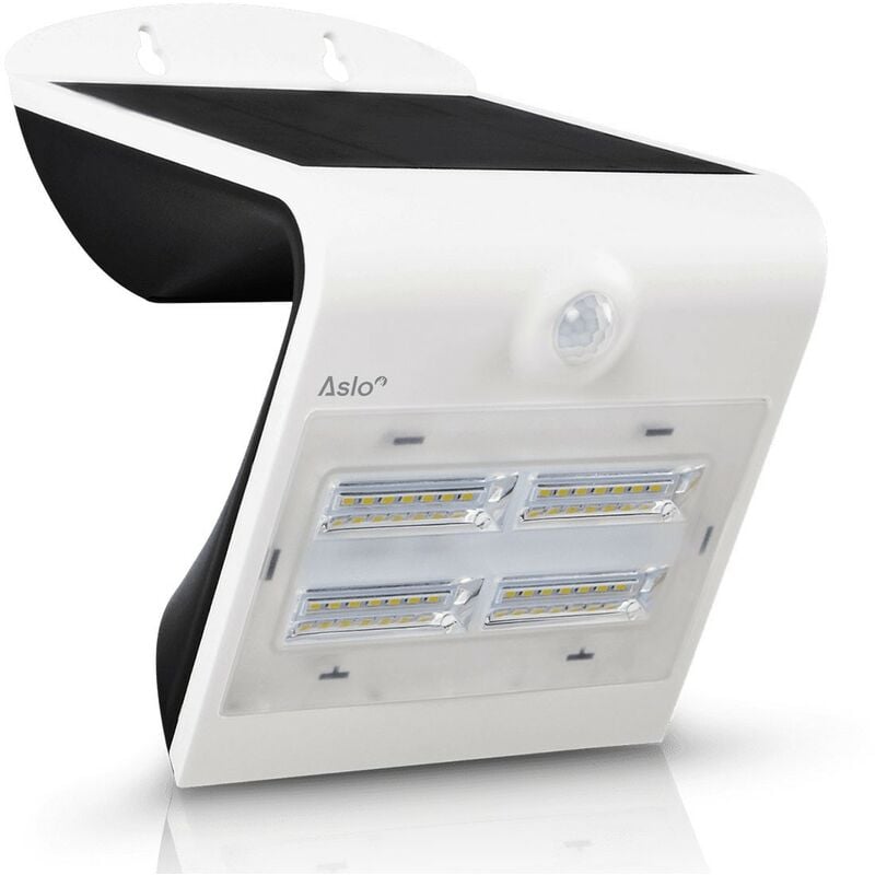 Aslo - Projecteur Led Mural Solaire blanc Détecteur de mouvements 3.2W 400 Lm
