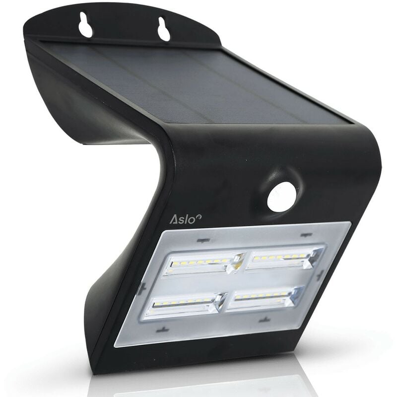 Aslo - Projecteur Led Mural Solaire noir Détecteur de mouvements 3.2W 400 Lm