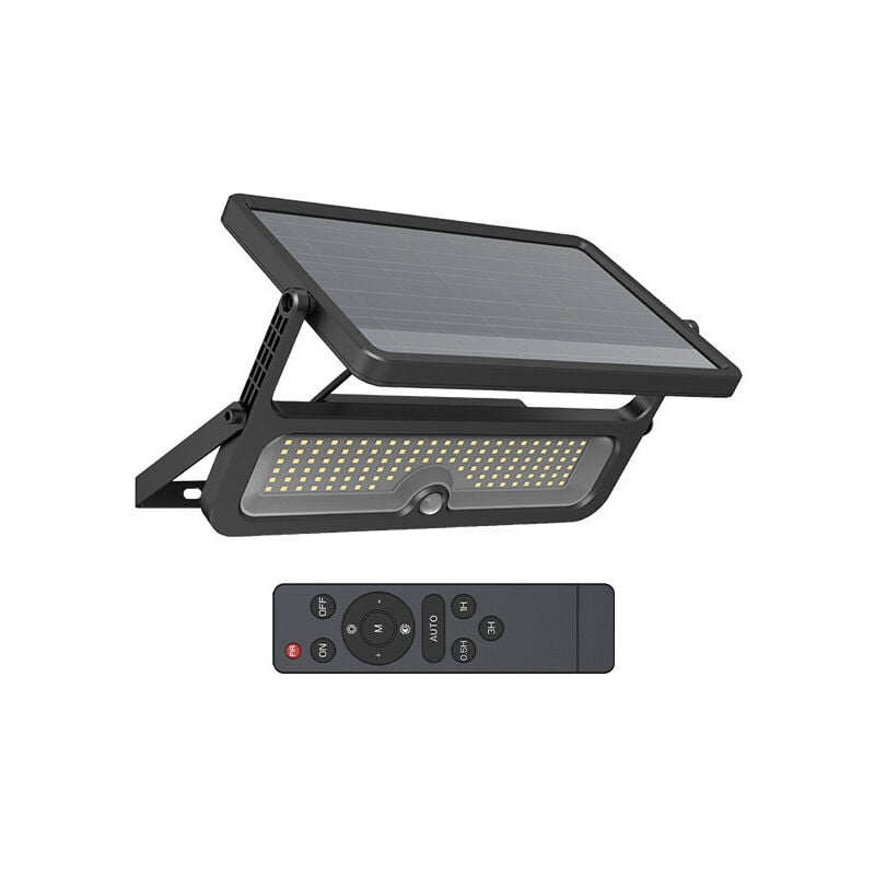 Projecteur led Solaire Extérieur - Noir 8W - 1400lm - 3000K - IP65 - Détecteur ir - Télécommande