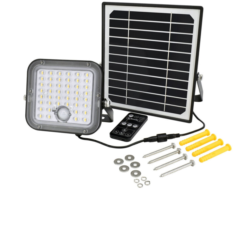 Bemko - Projecteur led solaire solpar - 10W - 1500lm - 4000K - IP65 - Noir - Détecteur pir