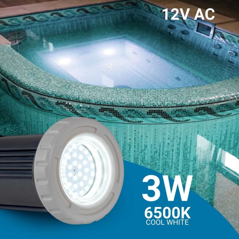 Barcelona Led – Projecteur LED submersible pour piscine – 12V AC – 3W – IP68 – Blanc froid – Câble étanche 1,5m – Lumière blanche 6500K