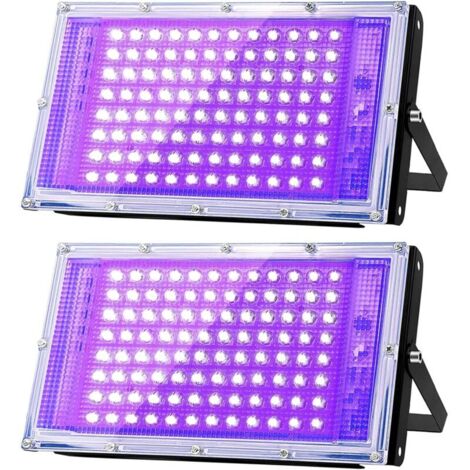 Projecteur lumière noire 100W, Luminaire UV Puissant, 395 nm, Etanche IP66, peut être utilisé pour les Soirées à la Lumière Noire, les Affiches Fluorescentes (deux paquets)